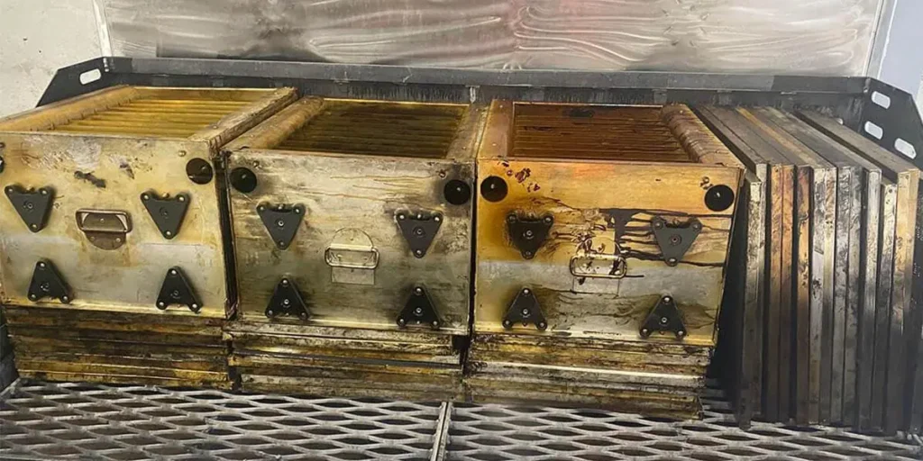 Dirty Industrial Filter Before EziWash Alkaline Spray Cleaner Treatment