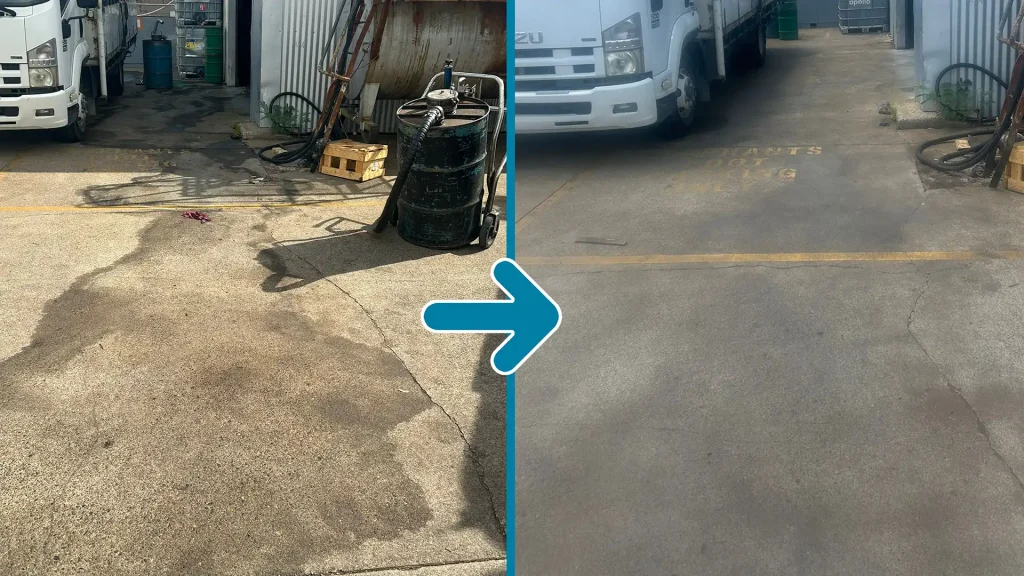Before and After photo of oil spill cleaned up by using EziFoam by Apollo